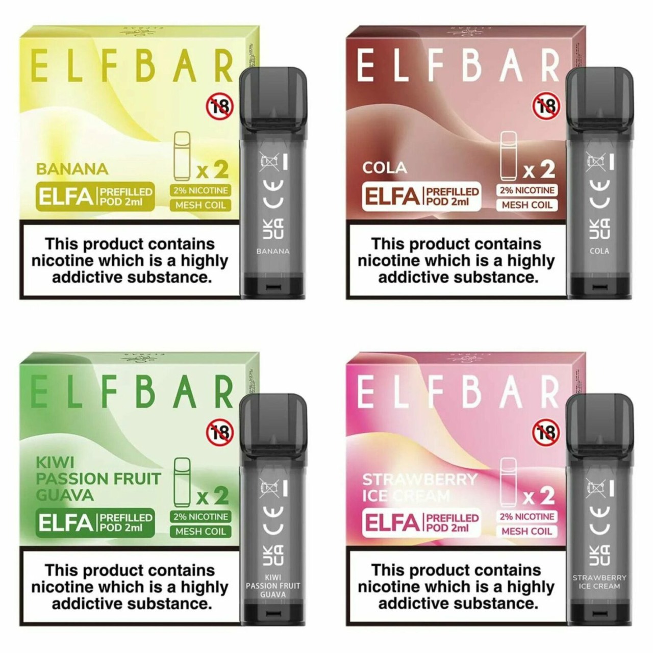 ELFバー ELFA ニコチン入り電子タバコ交換用ポッド (2個入り x 10箱)
