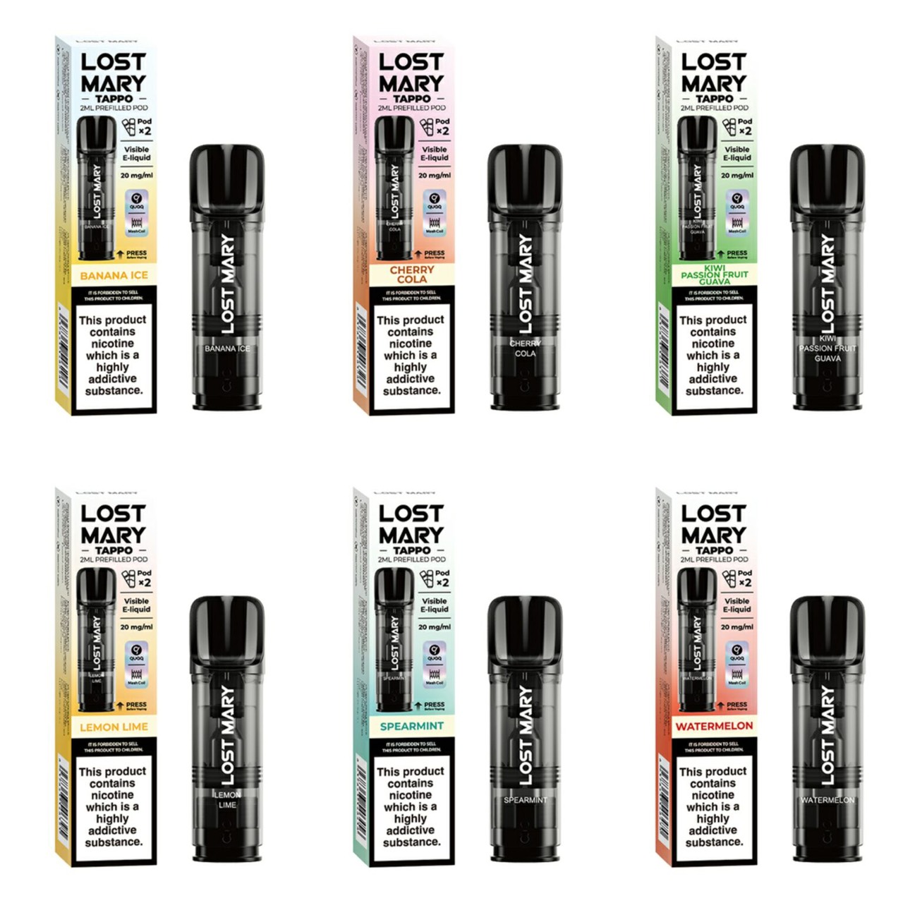 LOST MARY TAPPO ニコチン入り交換用ポッド 20mg (2個入り x 10箱セット)