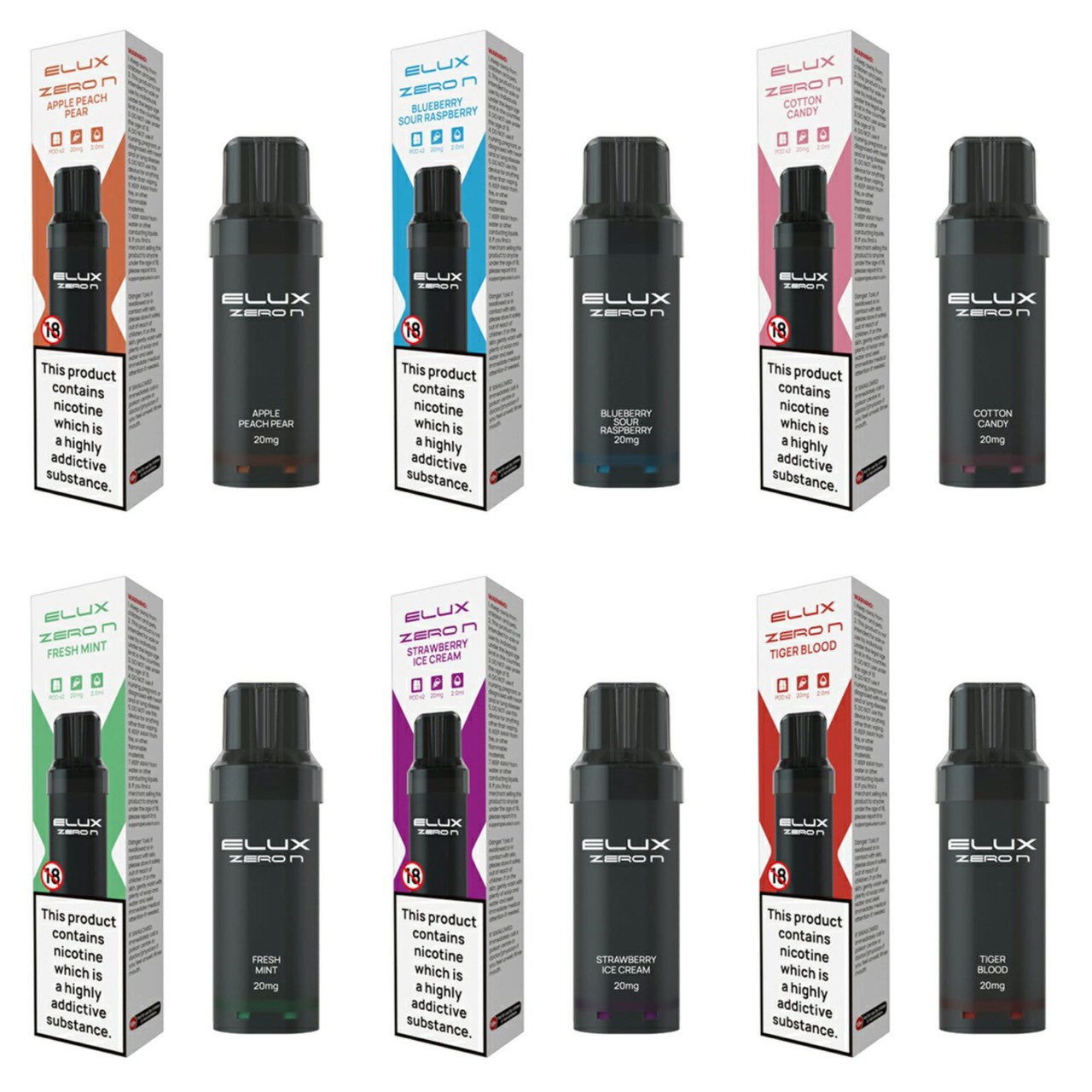 ELUX ZERO N 600 ニコチン入り交換用ポッド 20mg (2個入り/箱)